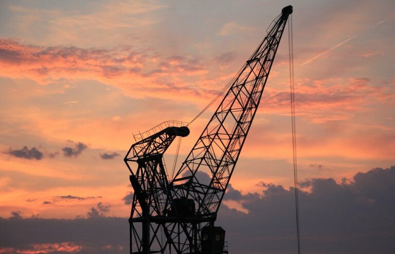 harbour crane, sunset, sky